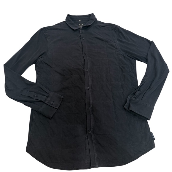 Armani Exchange Slim Ajustee Black Longsleeve Collar Shirt - Picture 1 of 7